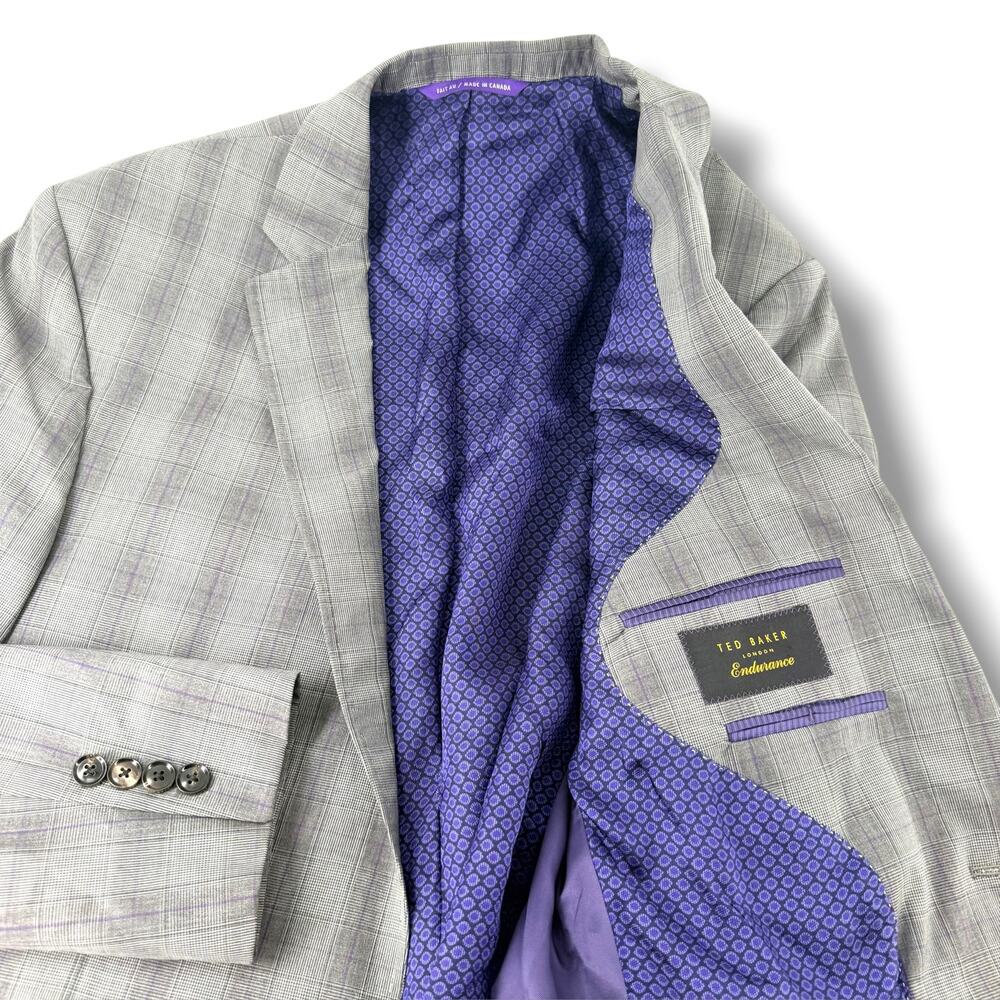 Ted Baker Endurance Sport Coat 40L Grey Glen Plaid Wool British Tailoring